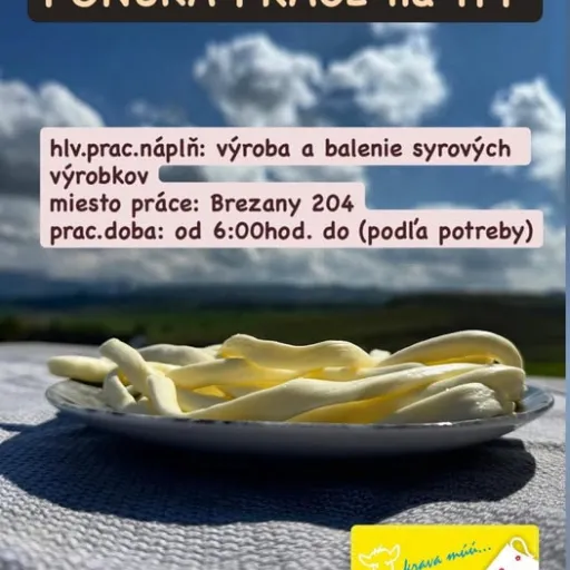Ponuka práce - výroba syrov Farma Brezany